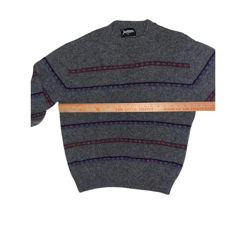 Jantzen VTG‎ Sweater Mens XL Gray Long Sleeve Wool Crew Neck USA Made Vintage
